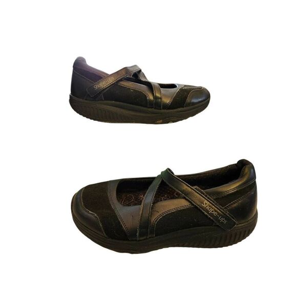 SKECHERS WOMEN'S SHAPE-UPS BLACK LEATHER WALKING  SNEAKERS CASUAL SHOES SIZE 8 - Picture 1 of 5